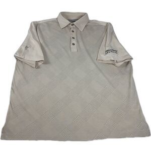 Ashworth Pelican Sound Golf Shirt Mens L Pima Cotton Tan Diamond Jacquard Polo